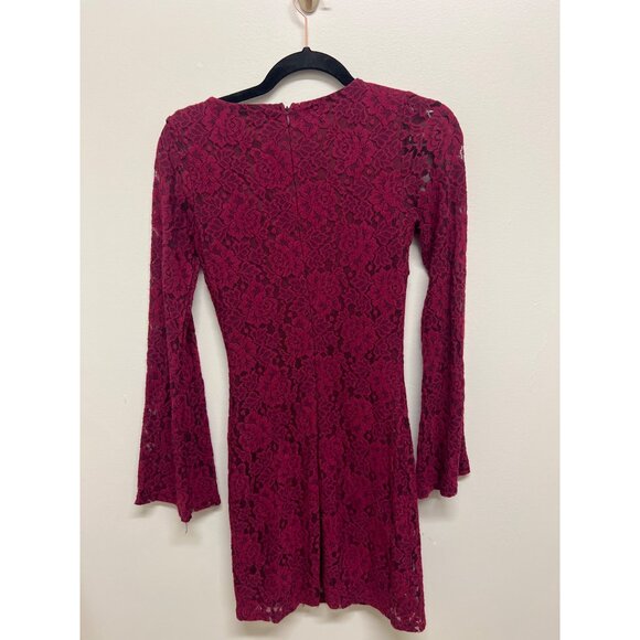 Lulus Burgundy Lace Long Sleeve Mini Dress With Sweetheart Neckline - Picture 4 of 4